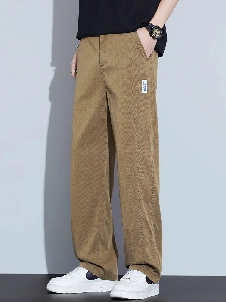 

Льняные мужские летние тонкие джинсы из лиоцелла в американском ретро-стиле, прямые, повседневные, свободные, широкие, длинные брюки, дышащие