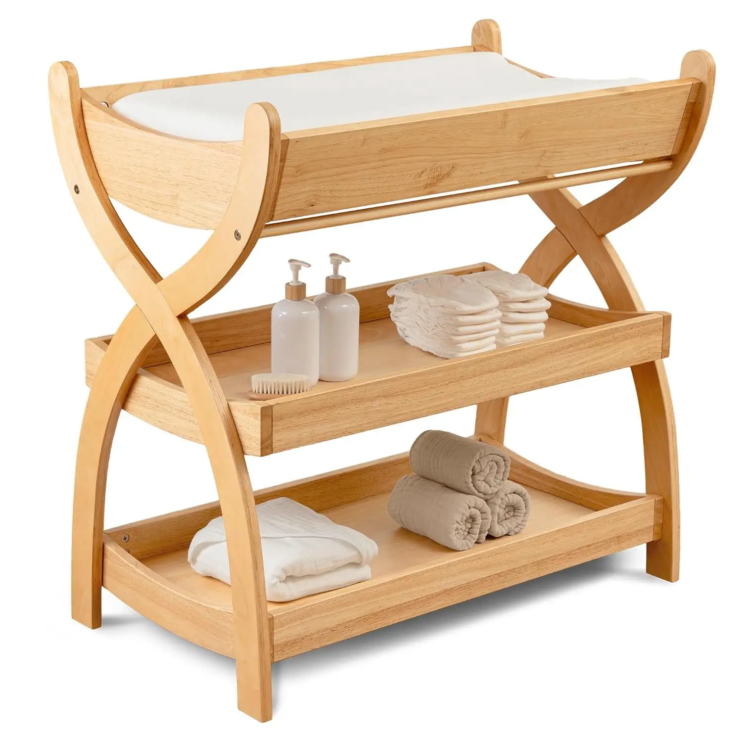 Cross-border baby changing table Wooden baby changing table Three-layer open shelf crib Diaper table