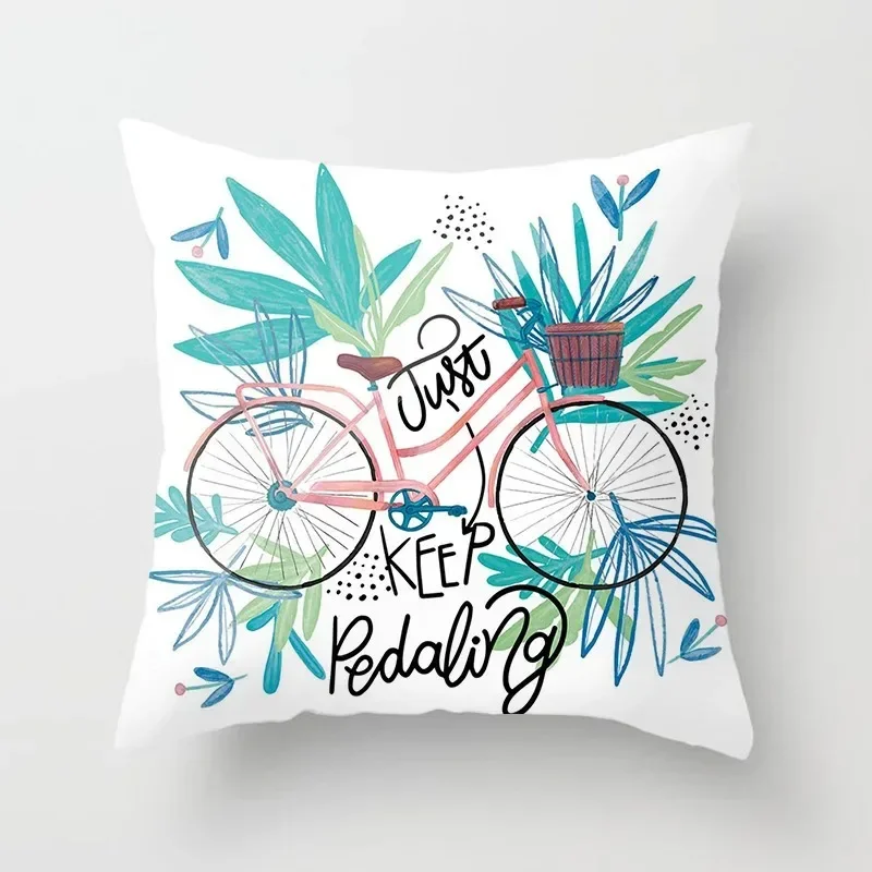 Spring Flower Bicycle Series Home Decoration Cushion Cover Living Room Bedroom Decoration 45*45cm Pillowcase Printed Pillowcase