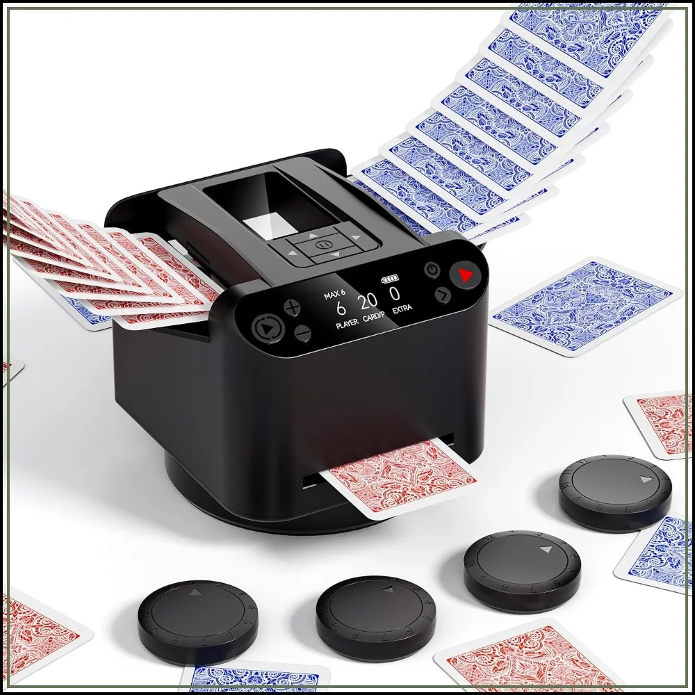 

2-in-1 Automatic Card Shuffler and Dealer Machine with 4 Remotes, USB-C Rechargeable, for 1-12 Players, Poker, UNO, Blackjack