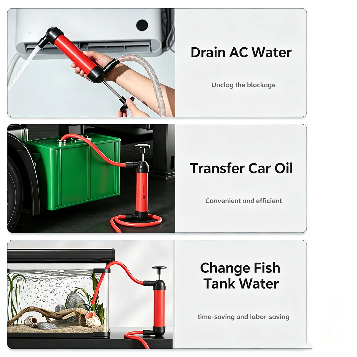 Manual Siphon Pump AC Drain Unclogger Dual Port Air Extractor For Car Aquarium Fish Tank Oil Water Transfer Plumbing Tool