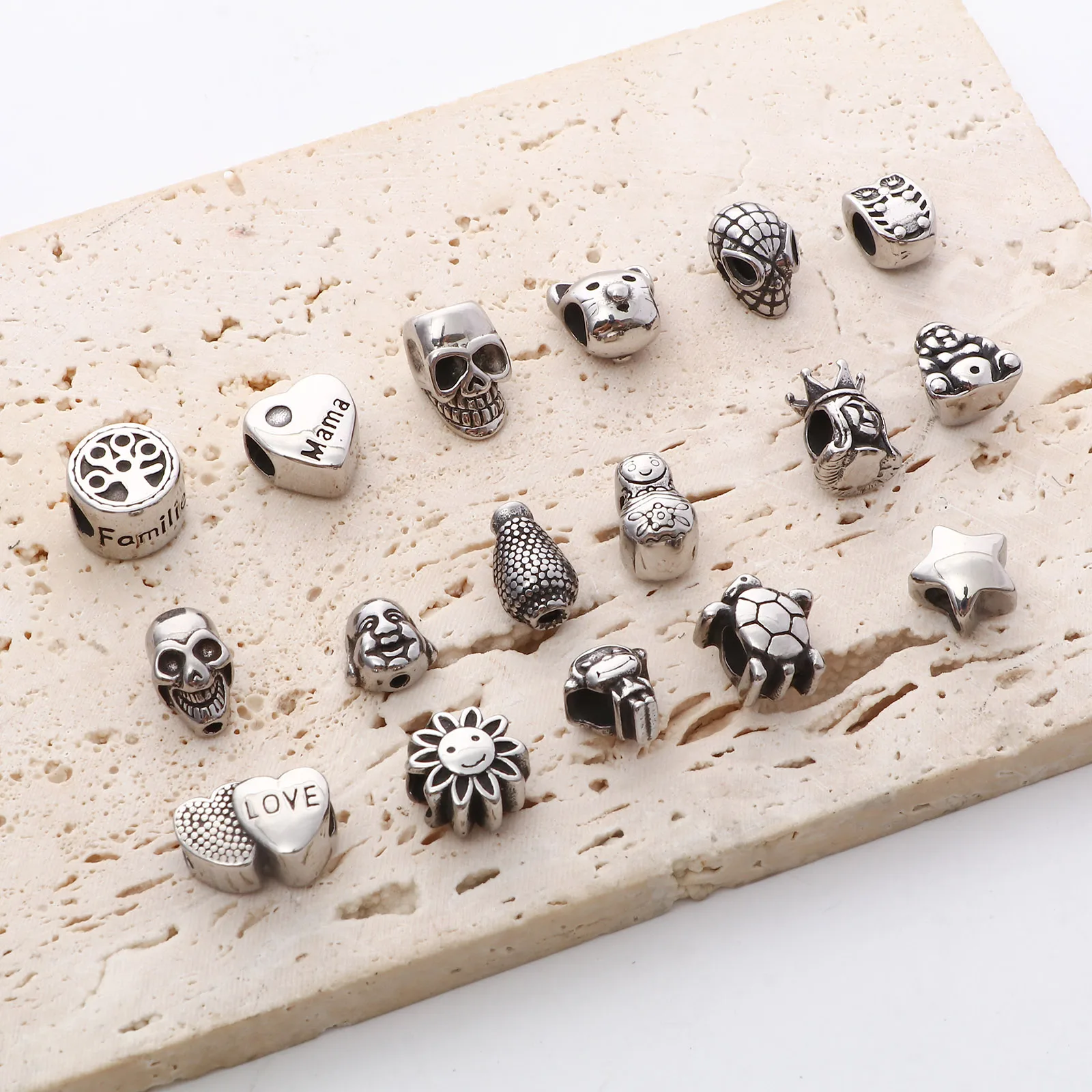 1 Pc 304 Stainless Steel Beads Drilled 3D Animal Heart Beads Antique Silver Color Loose Beads for DIY Beacelet Necklace Jewelry