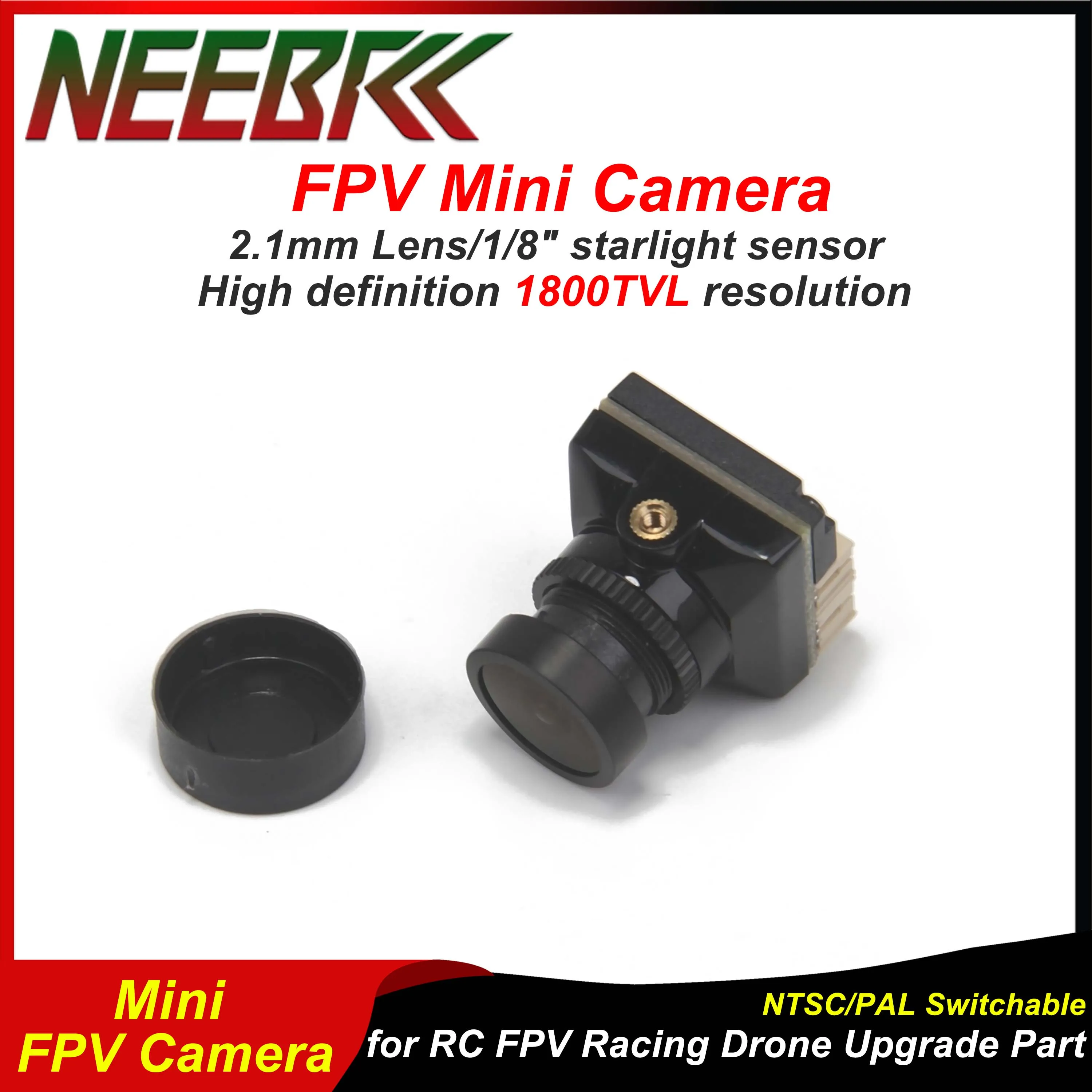 1800TVL High Definition Mini FPV Camera 1/8inch Starlight Sensor 5V-40V NTSC/PAL Switchable for RC FPV Racing Drone Upgrade Part