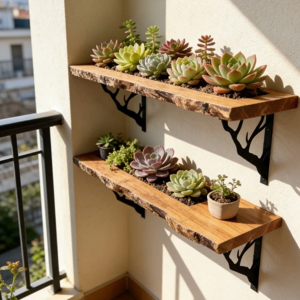 2Pcs Tree Shaped Metal Shelf Brackets Cast Iron Thickened Wall Mounted Brackets Triangular Heavy-Duty Decorative Shelf Bracket