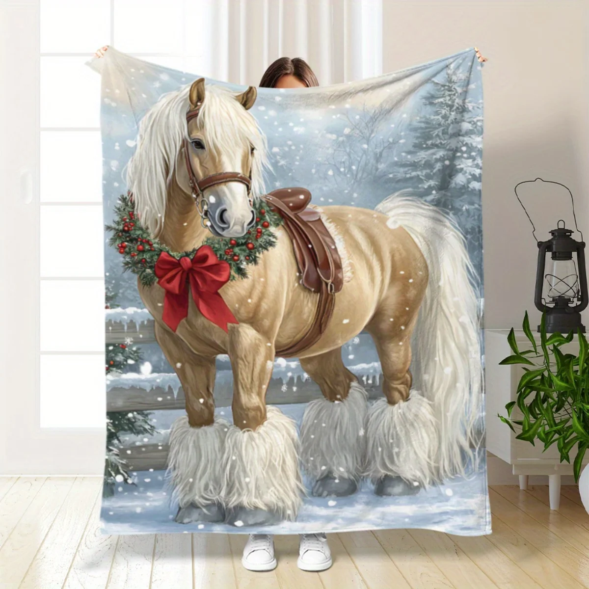 

Foal pattern flannel blanket - soft and warm, suitable for sofas, beds, camping, and as a holiday gift for boys and girls