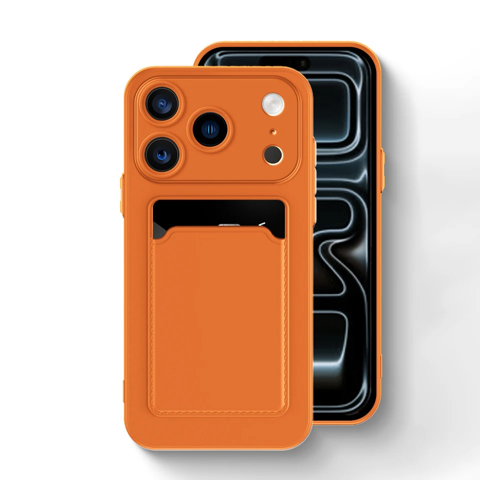 Funda Clásica Esmerilada de Colores Sólidos con Ranura para Tarjetas para iPhone 17 Pro Max 16 15 14 13 12 11 Pro Max Mini Plus Silicona Resistente a Caídas 4
