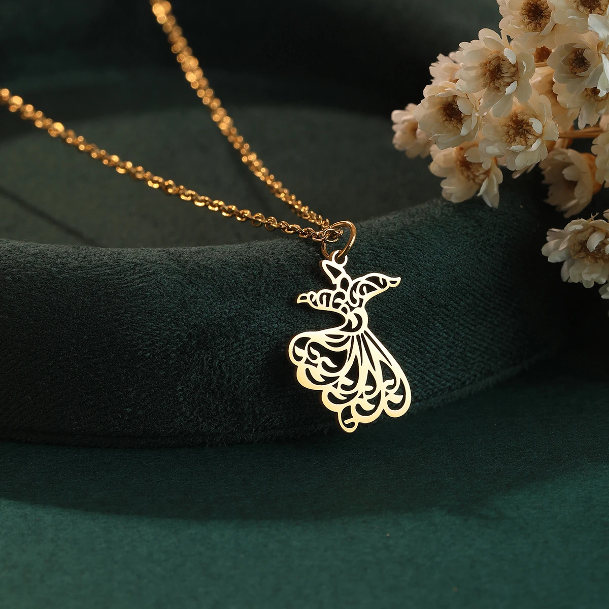 Kinitial Muslimischen Sufi Tanz Anhänger Halskette Für Frauen Edelstahl Wirbelnden Derwisch Halsband Arabisch Muslimischen Schmuck Ramadan Geschenk
