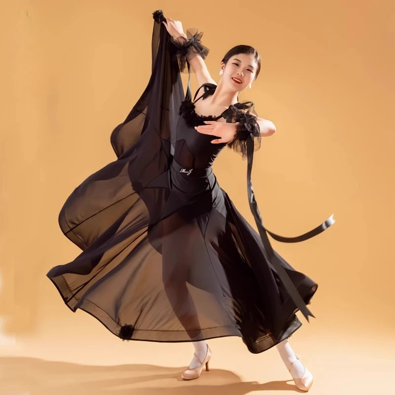 فستان مسابقة الفالس الحديث اللاتيني الجديد لعام 2025 للممارسة الاجتماعية للأطفال تنورة طويلة للفتيات #5