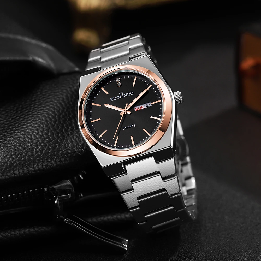 Relógio de luxo para homem elegante data semana à prova dwaterproof água luminosa relógio quartzo aço inoxidável esportes relógios masculinos reloj 2025 novo