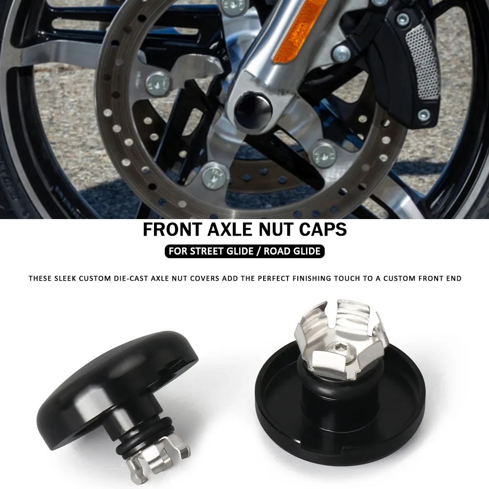 

2023 2024 2025 Front Axle Nut Caps For Touring Road Glide Street Glide FLHX FLTRX FLTRXSE FLHXSE CVO Black Wheel Lock Cover