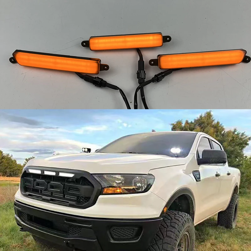 Auto exterior accessories for Ford Ranger T8 Everest 18-21 Mesh Mask Cover Led Lighting Fog Lamps Front Led Drl Daytime Lights