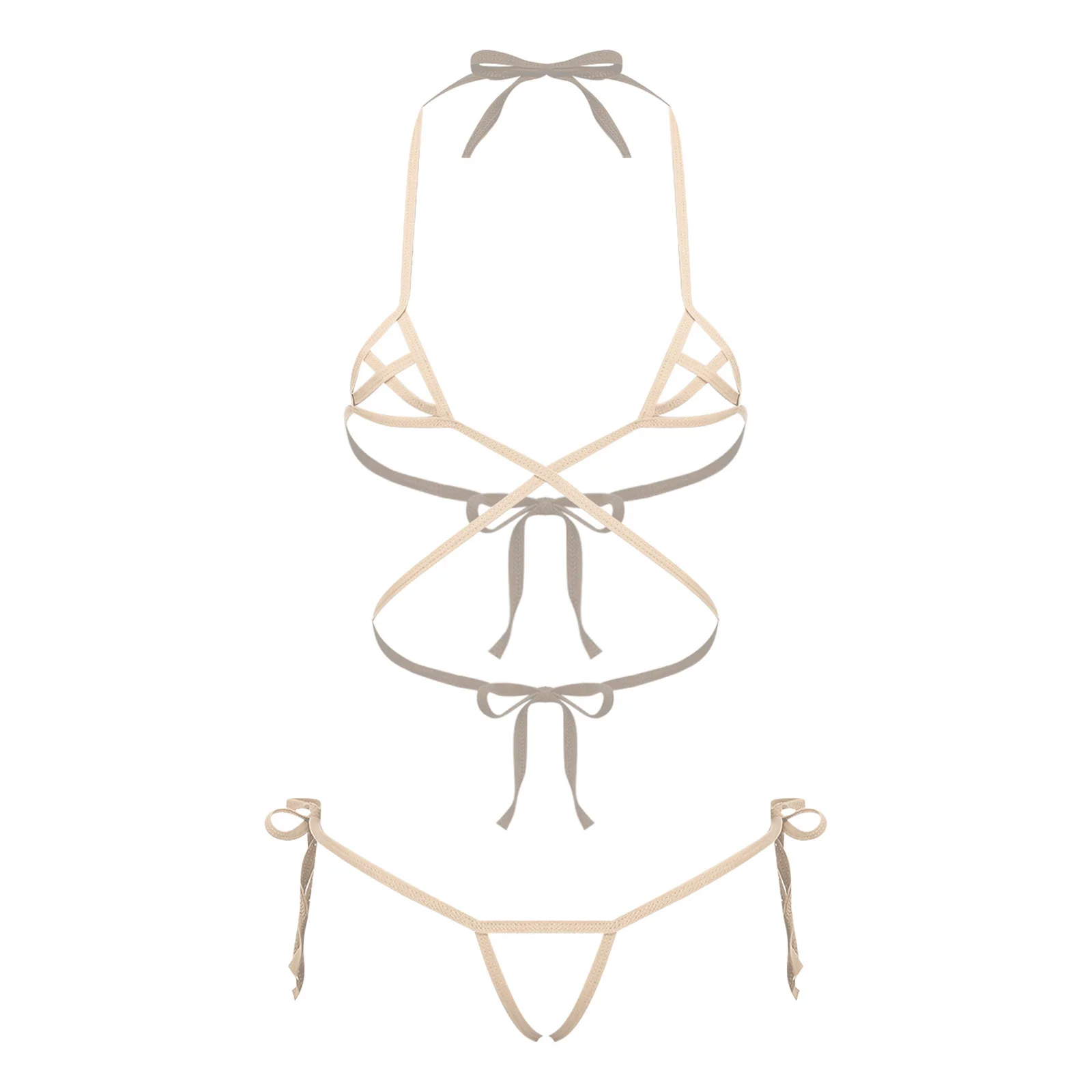 Womens Lingerie See Through Bikini Swimwear Set Lacing Halter Bra And Crotchless G-string Thong Swimsuit 2-piece Bathing Suit - view 4