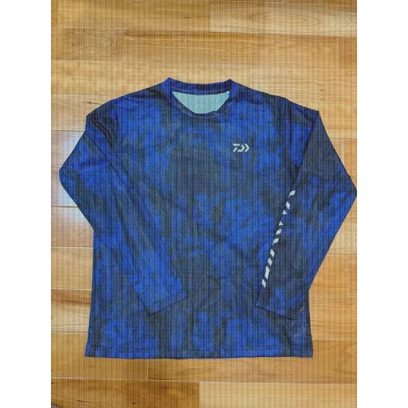 Summer Fishing Long Sleeved T-shirt with Blue and Black Camouflage Full Print Breathable Men's Outdoor Fishing Suit view 2