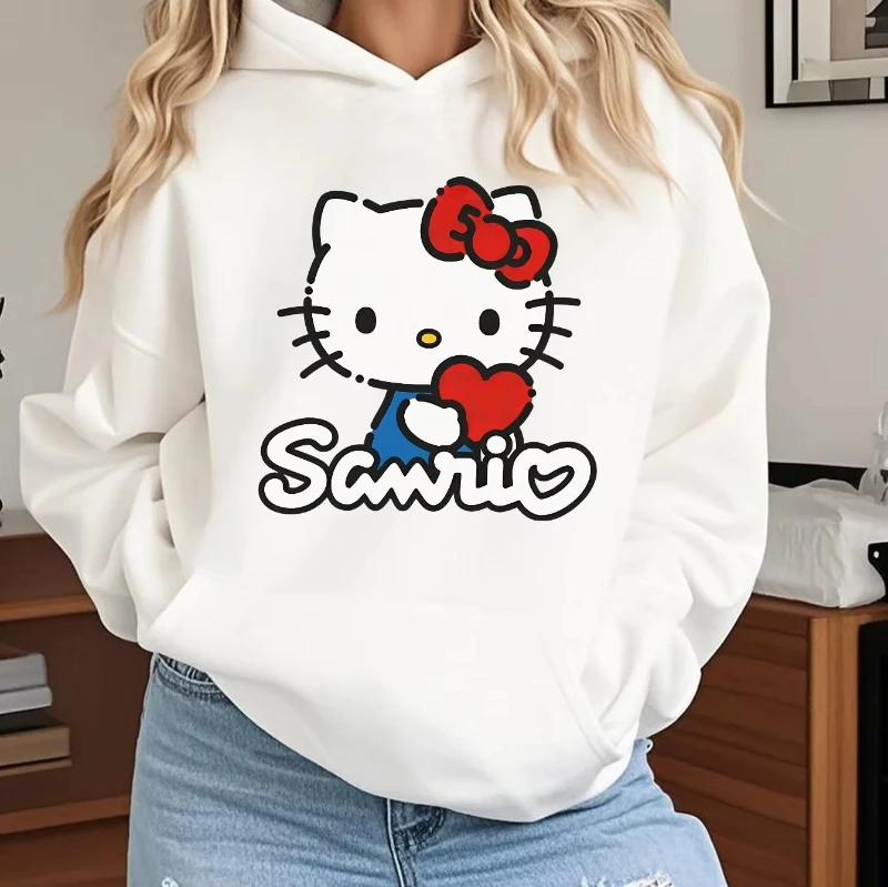 

MINISO Sanrio HelloKitty Women Hoodie Autumn Winter Fleece Casual Unisex Pullover Sweatshirt Clothing Hoody Oversized Streetwear