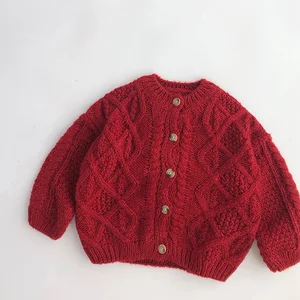 Camisola de malha de bebê, Cardigan infantil, Manga comprida, Vermelho, Outono, Inverno, Casacos, Roupas infantis, Menino, Menina 8 principais vendas cardigan natal menino - №2