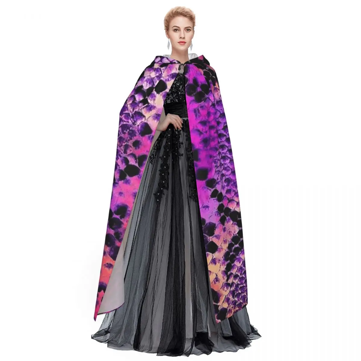 Snake Skin Reptile Long Hooded Cloak Witch Medieval Costume Cosplay Cape HalloweenVampire Adult Unisex