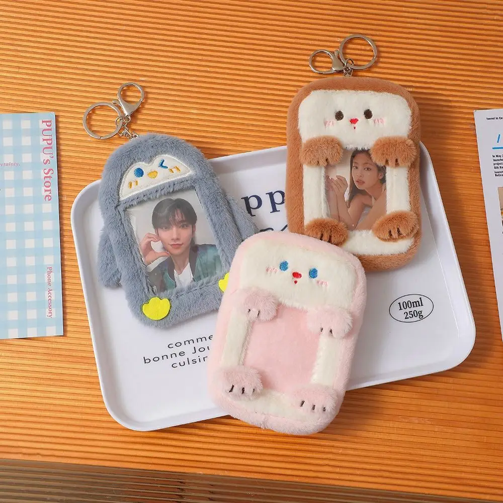 Penguin Cartoon Plush Photocard Holder INS Korean Style Toast Photo Protective Case Cat with Keychain Pendant Bus Card Holder