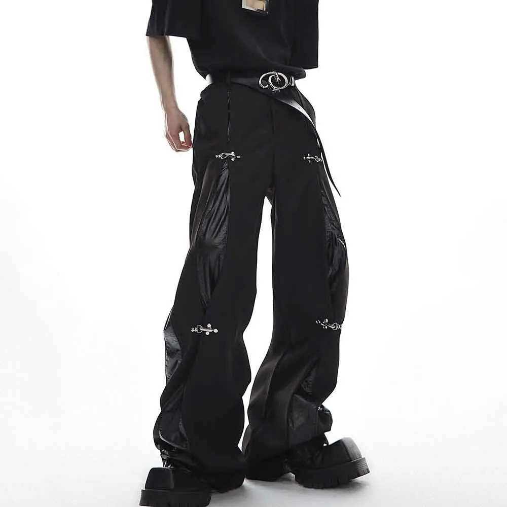 Winter New Men's Stitching Solid Color Trousers American Retro Fashion Trend High Street Loose Casual Niche Men's Bottoms 2025