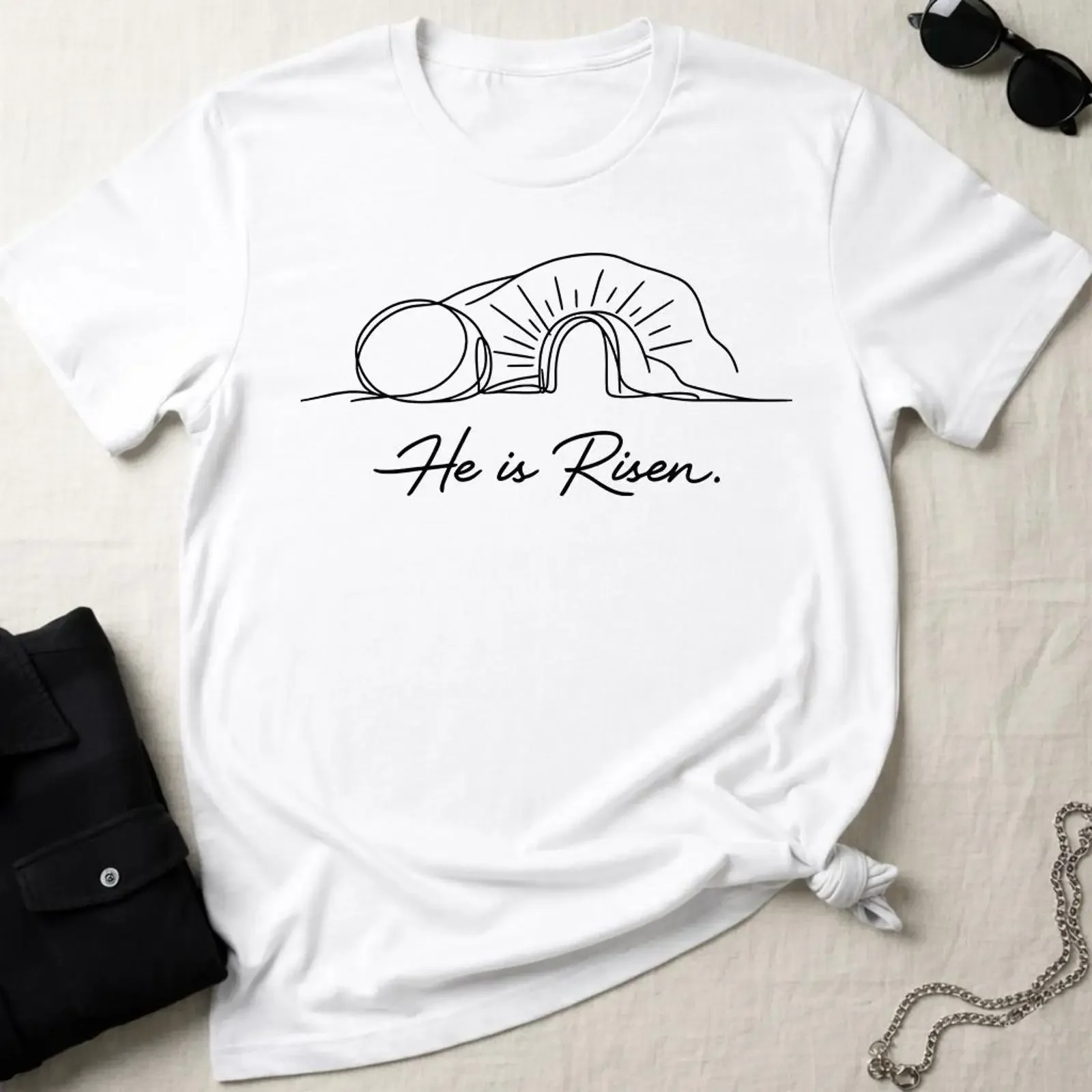 He Is Risen T Shirt Empty Tomb Christian Easter Faith Jesus Resurrection  vintage Washed streetwear Breathable Versatile Unisex