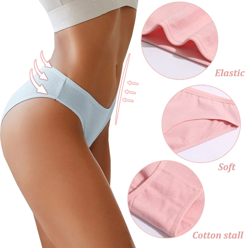 1PCS Cotton Panties for Women Solid Color Basic Underwear Elastic Low Rise Briefs Jacquard Pattern Intimates Lingerie Underpants