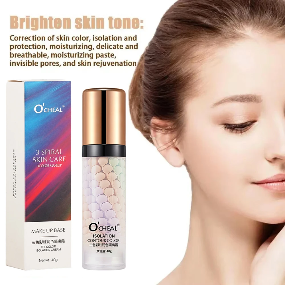 Face Makeup Primer Tri-color Cream Contour Color Isolation Waterproof Makeup Foundation Natural Makeup Base Cream Brighten Skin