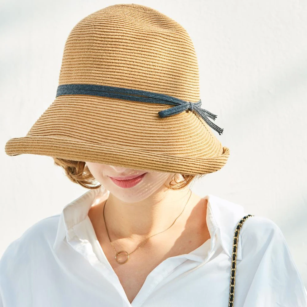 FS 2023 French Straw Bonnet Cap for Women Victorian Sun Hats Chin Strap Foldable Summer Accessories Bucket Hat Fedoras For Beach