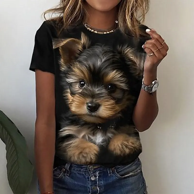 Women\'s T-Shirts Fashion 3d Cute Dog Printing T Shirt Casual Tees Summer Clothing Basic Female Tops Print Pullover