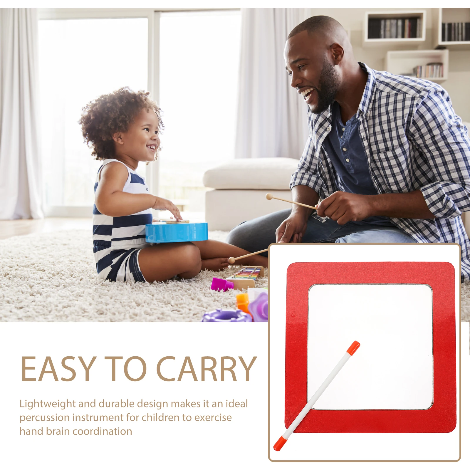 

Square Drum Kids Percussion Instrument Durable Surface Unique Sound Musical Toy Compact Lightweight Design Toddler H Drum Round