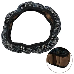 38cm Fashion Full Black Rhinestone Diamond Flannel Car Steering Wheel Covers Auto Styling Universal Interior Accessories