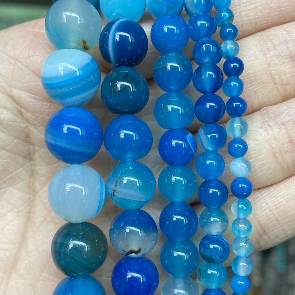 45 Style Natural Stone Beads Blue Chalcedony Crystal Glass Gemstone Jades Agate Beads Jewelry Making DIY Handmade Bracelet 15‘’