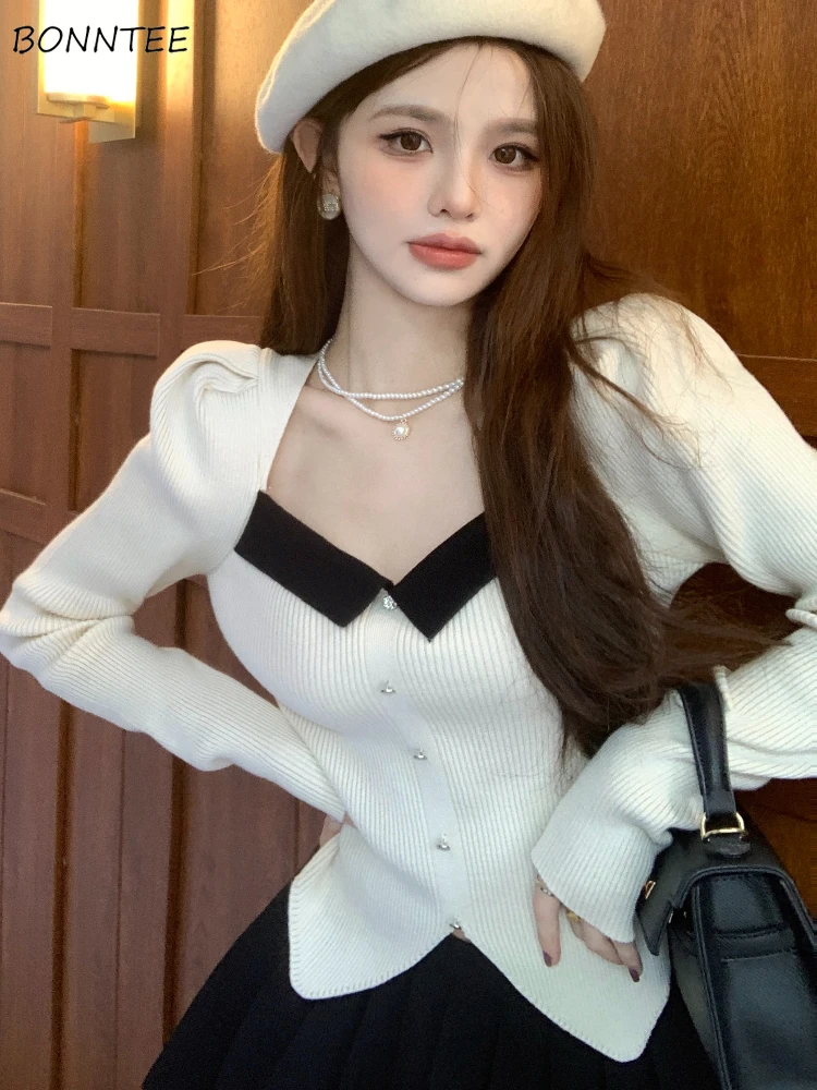 

Aesthetic Knitted Pullovers Women All-match Sweater Temper Casual Knitwear Korean Fashion Elegant Style Slim Daily Womens Ins
