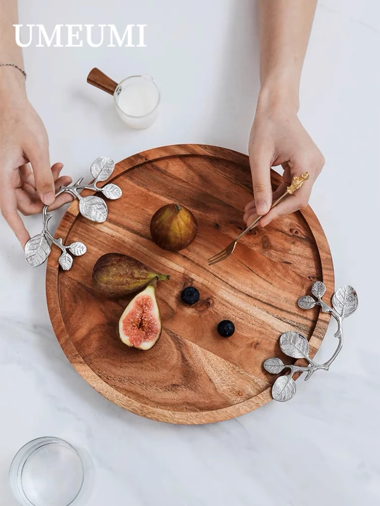 Light Luxury High-end Solid Wood Saucer Silver Branch Decor Fruit Plate Storage Ornaments Tray Coffee Table Organizer