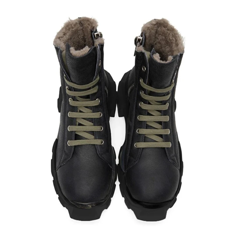 Winter Luxury Wool Snow Boots Warm Cotton Boots Fur Integrated Trendy All Match Fashion Shoes Genuine Leather Men Ankle Boots