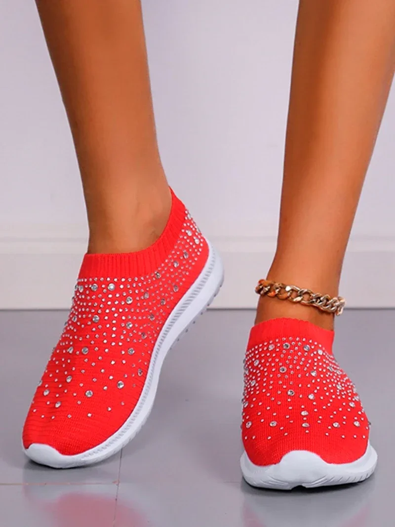 Kristall Turnschuhe Frühling Sommer Mode Atmungsaktive Mesh Slip Auf Flache Schuhe Für Frauen Im Freien Zu Fuß Faulenzer Zapatos Mujer – Detail 5
