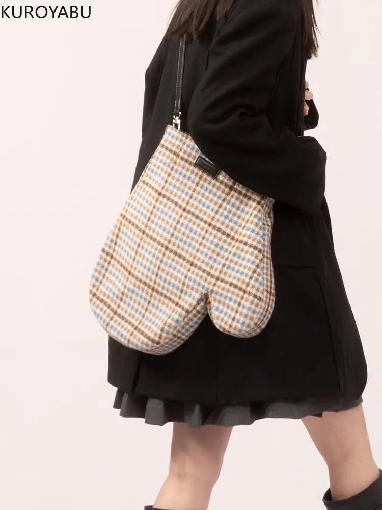 Women Fashion Tweed Plaid Bag Handbag Cross Body Broadband Single Shoulder Bags Harajuku Women's Handbags Bolsas Para Mujeres