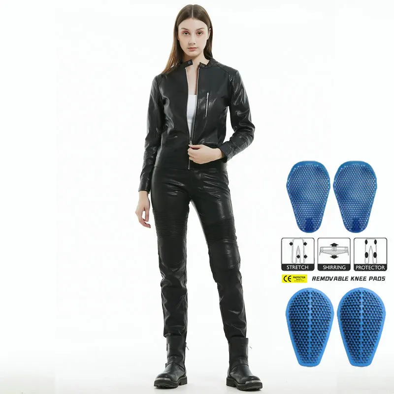 

VOLERO Women Retro Casual Biker Leather Pants, Windproof Waterproof Anti-Fall Motorbike Trousers With Silicone Pads