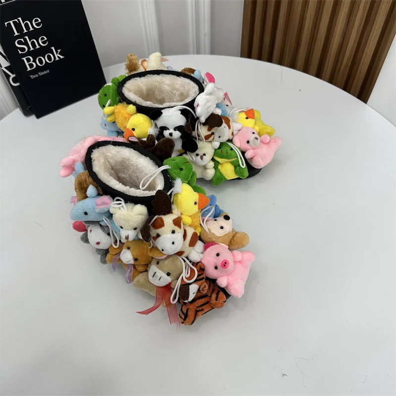 2023 Winter Snow Boots Women Teddy Boots covered In Stuffed Animals Fluffy Middle Calf Platform Flat With Cute child snow Boots