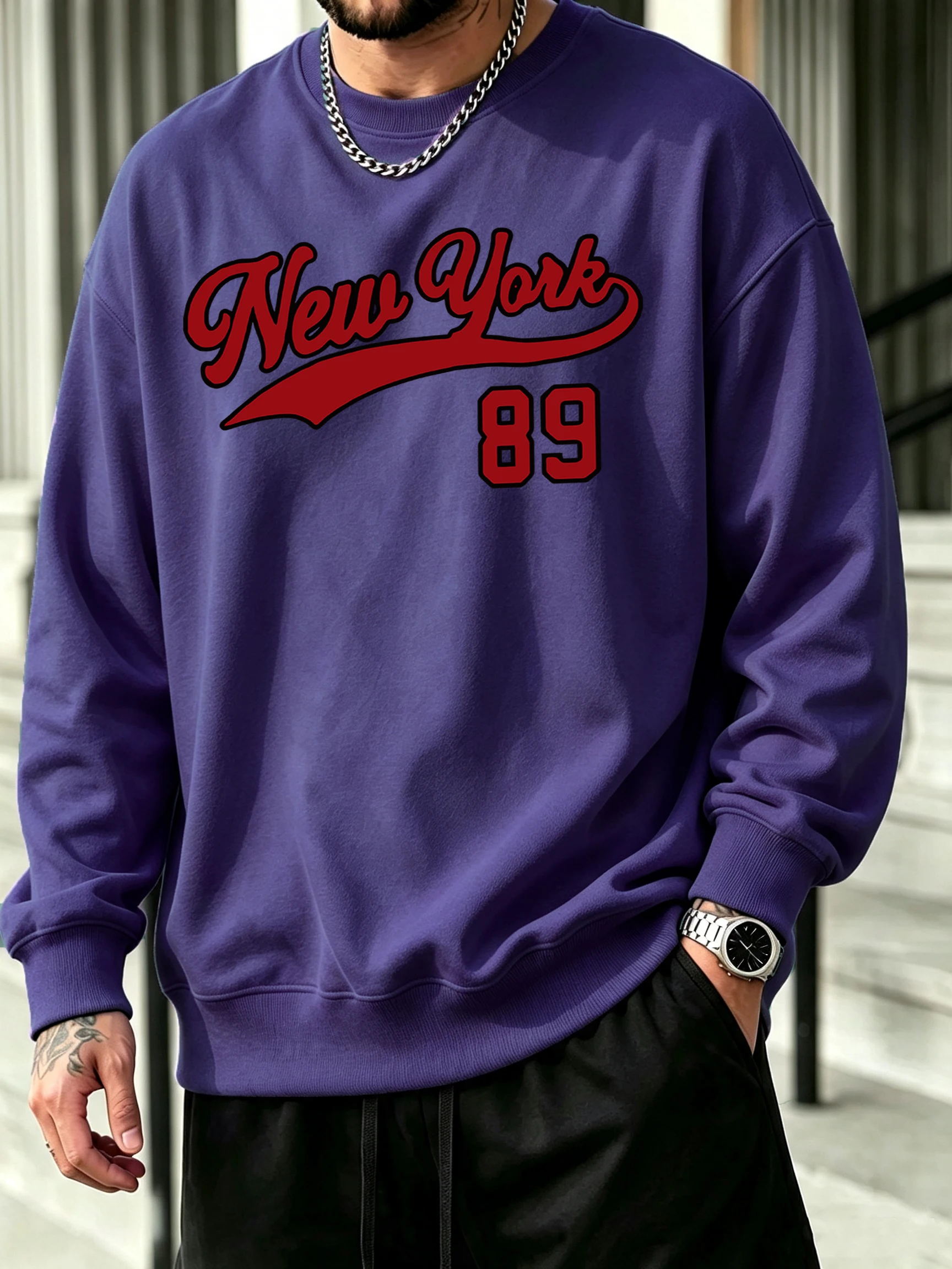 New York Nummer 89 Bedruckte Streetwear Frühling Herbst Herren Jogging Hip Hop Oberteile Fleece Klassische Sweatshirts Rundhalspullover Kleidung