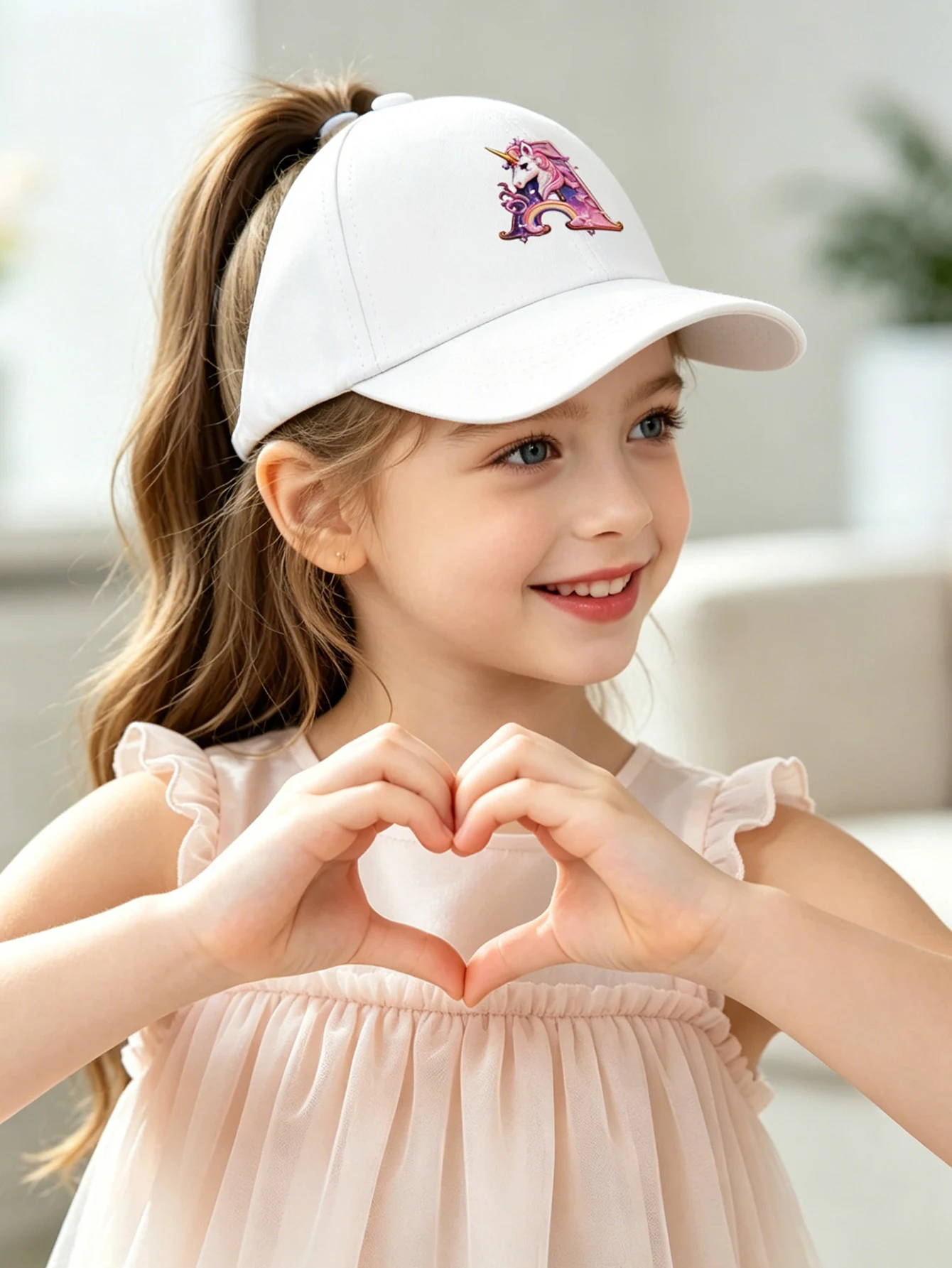 1pc white baby hat  Adjustable Youngsters' Baseball Cap with A-Z letter Rainbow Unicorn - Breathable Sun Hat for Boys and Girls view 2