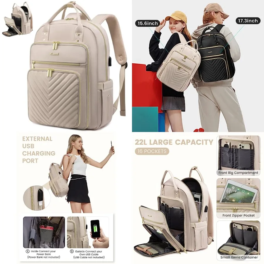 Laptop Backpack Women Teacher Backpack, Laptop Bag with USB Port, Waterproof Daypack for Work Travel