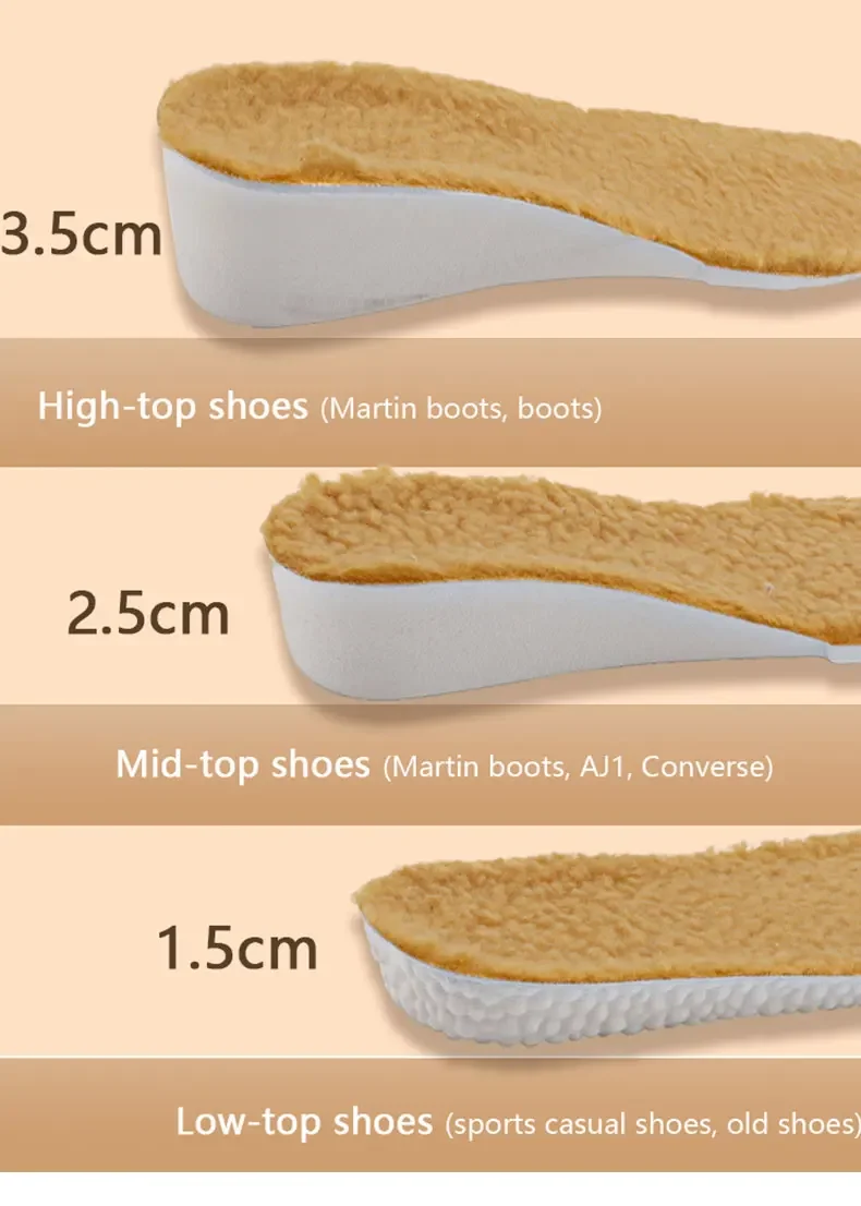 1 Pair Winter Warm Height Increase Insoles, Sports Shock Absorption Shoe Pads for Men & Women, Shoe Accessories