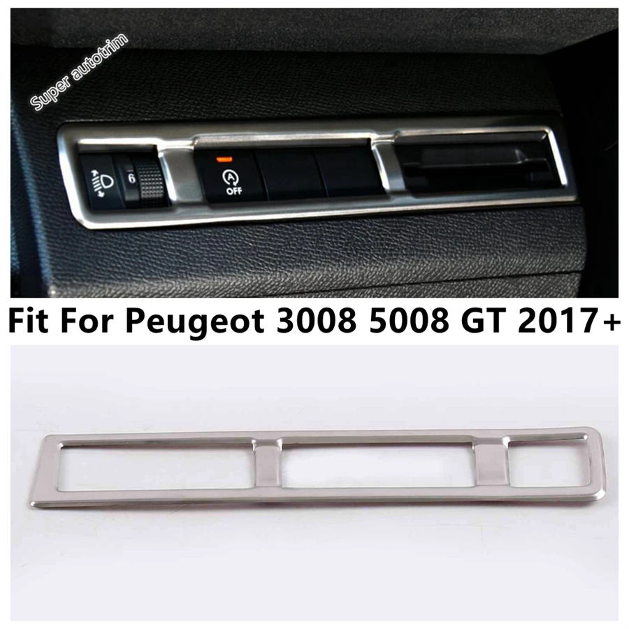 

Car Head Light Lamp Adjustment Control Switch Panel Cover Trim Silver Accessories Interior For Peugeot 3008 5008 GT 2017 - 2023