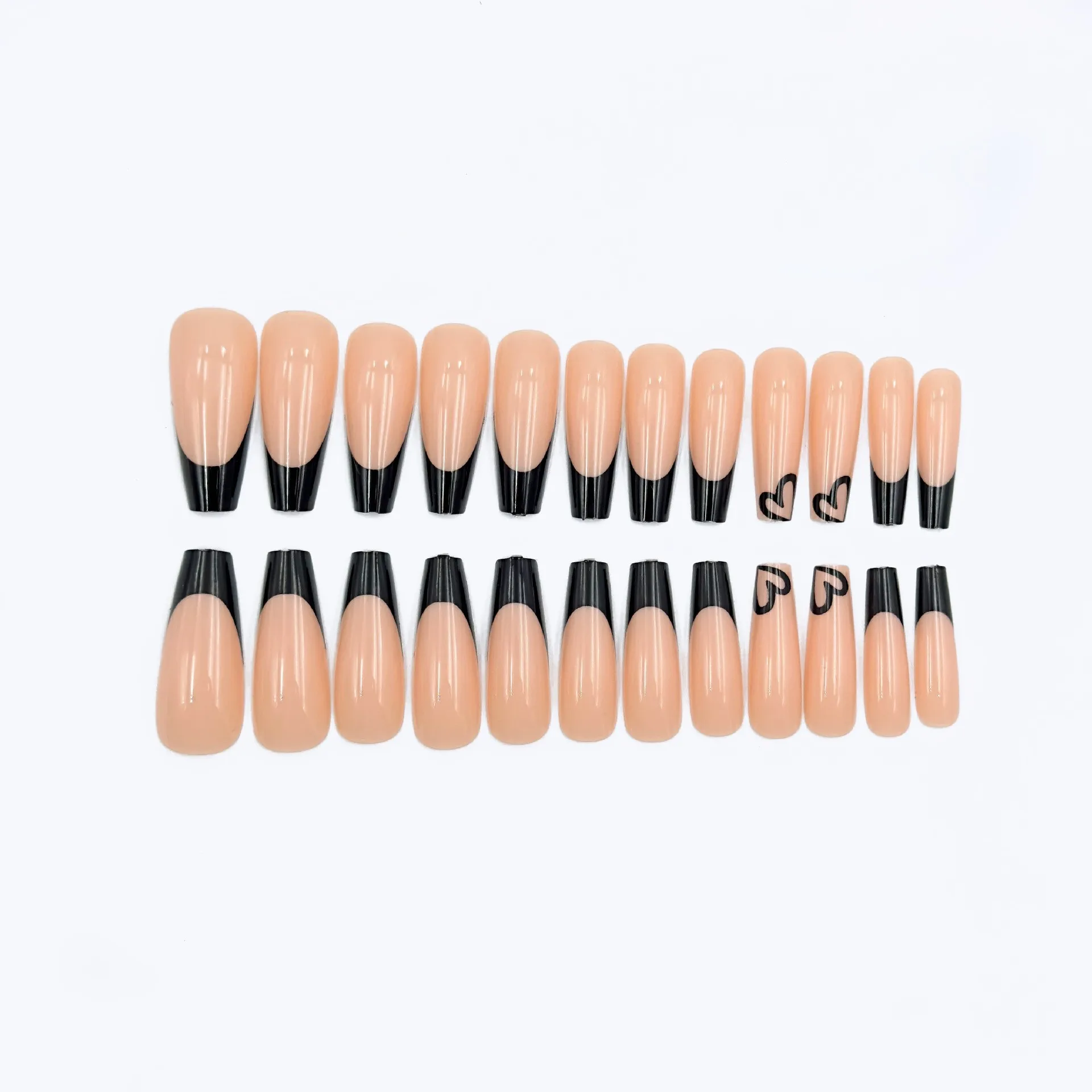 24 PCs Long French Simple Love Nails with 1 Jelly Gel and 1 Nail File 24 PCs Long French Simple Love Nails with 1 Jelly Gel and