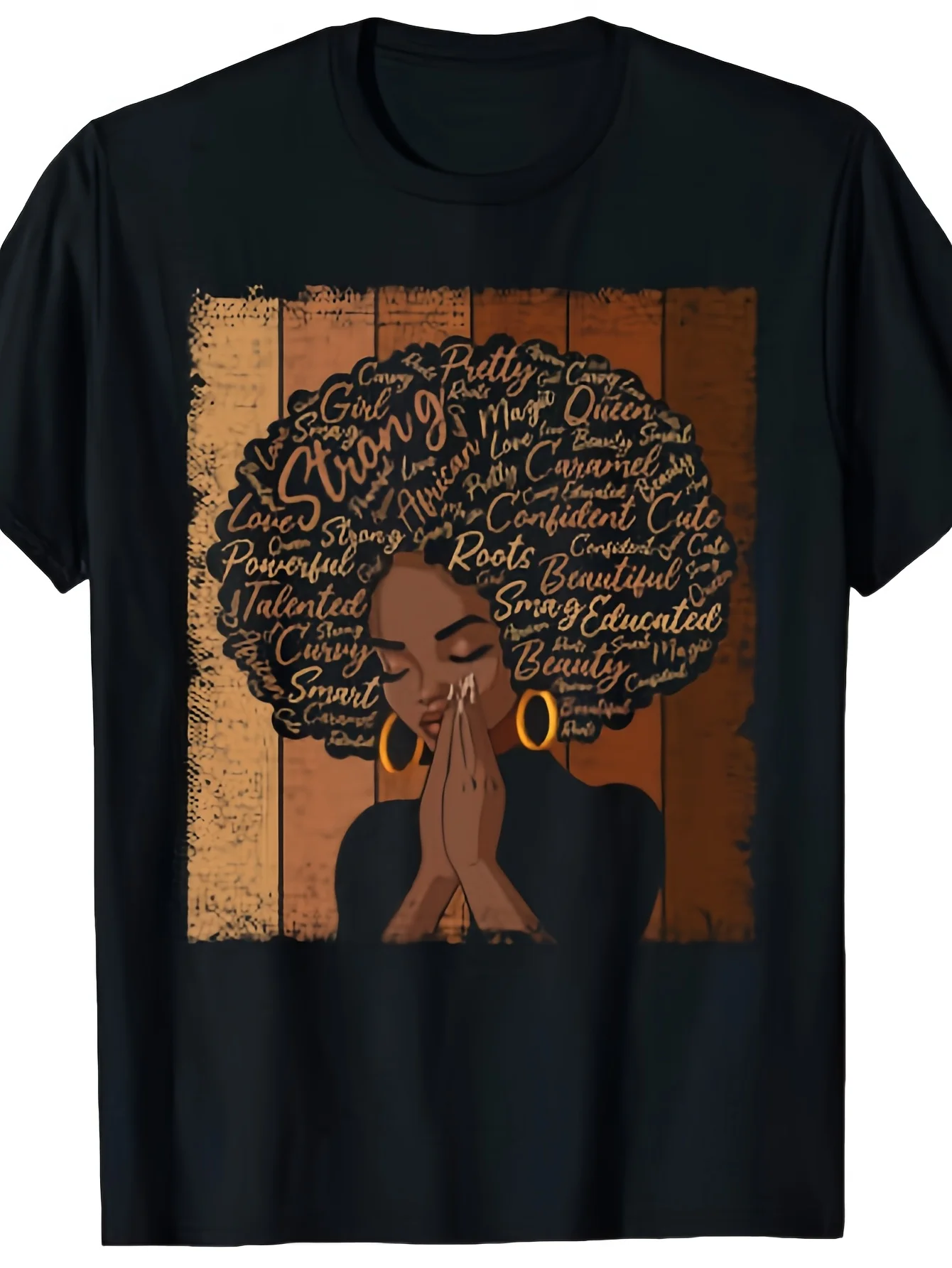 T-shirt femme noir Melanin Afro Queen T-shirt femme imprimé créatif, tissu confortable et doux et respirant pour un usage annuel