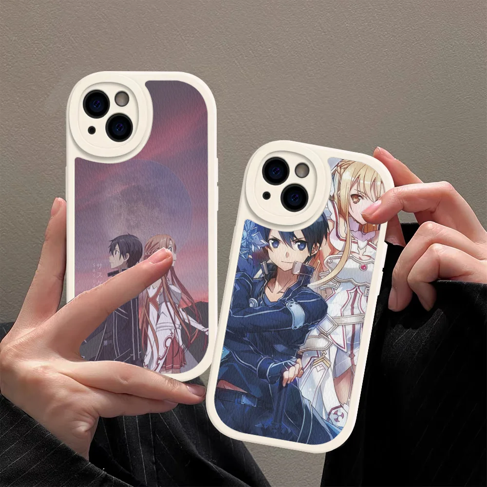 Sword Art Online Kirito And Asuna Phone Case Hard Leather For IPhone 16 15 14 13 12 Mini 11 14 Pro Max Xs X Xr 7 8 Plus Fundas