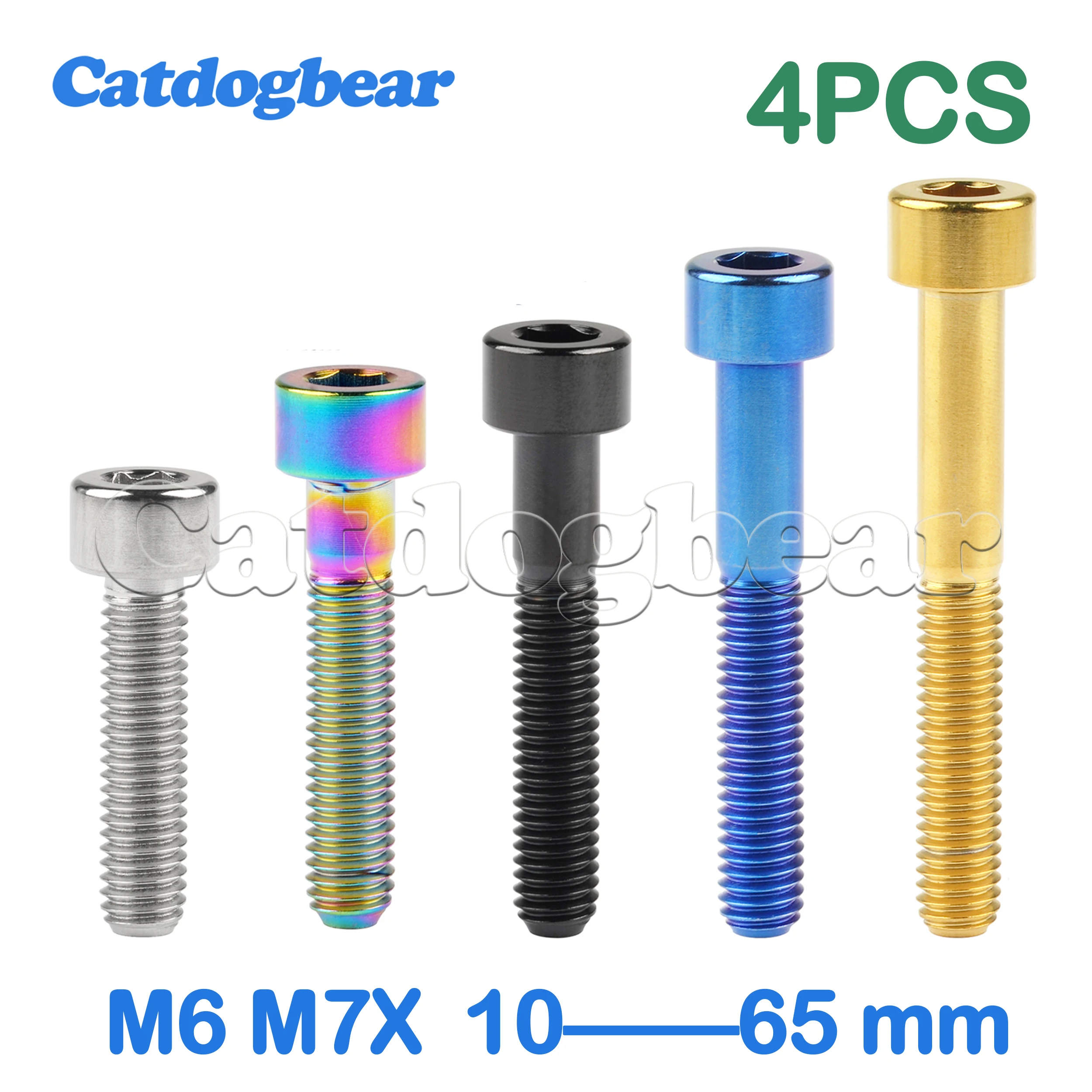 

Catdogbear 4pcs Titanium Bolts M6 M7x10 15 18 20 25 30 32 35 40 43 45 50 55 60 65mm Allen Hex Head Screws for Bike Accessories