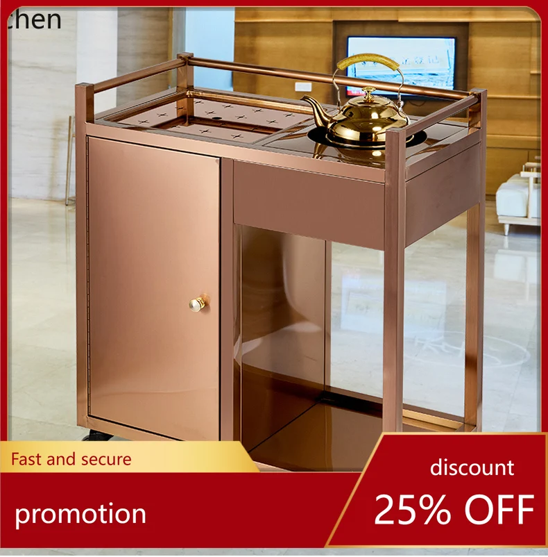HXL Stainless Steel Tea Water Trolley Multifunctional Hotel Tea House Restaurant Movable Service Cart