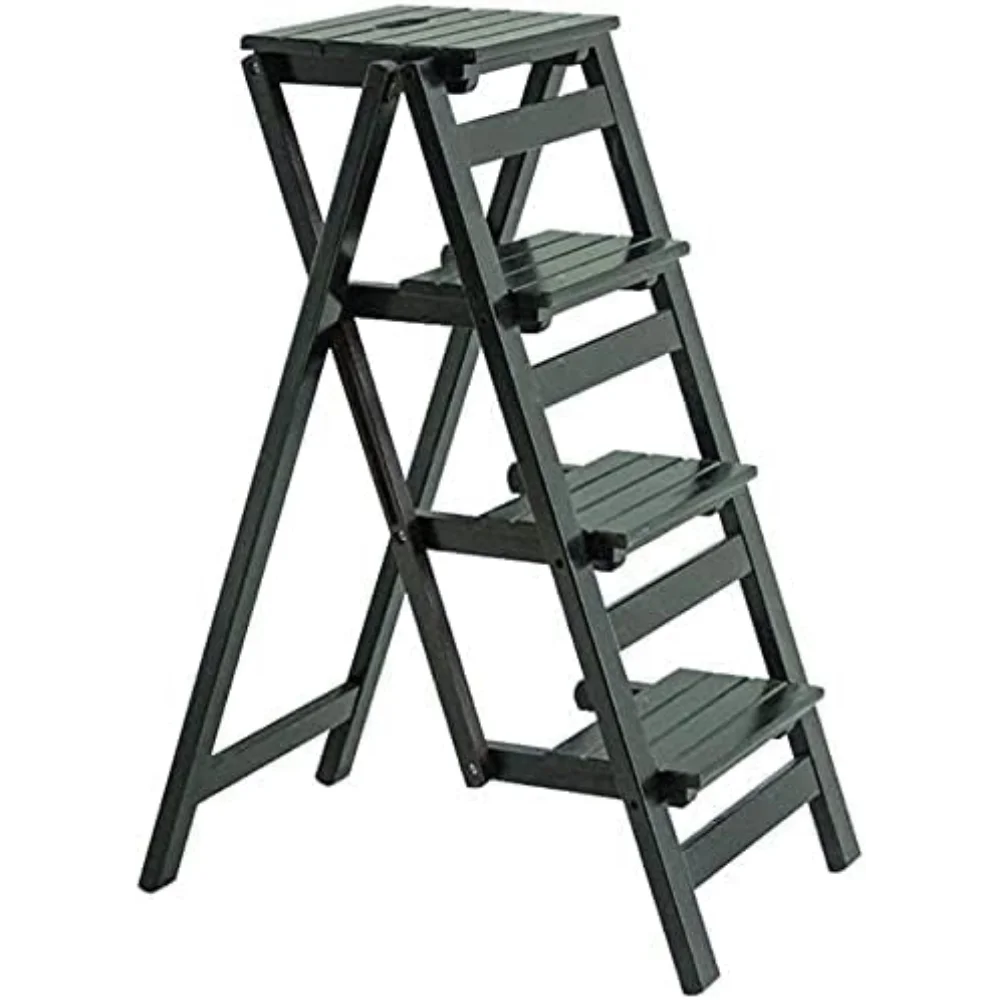 

Step Stools for Seniors Chairs Wooden Adult Multifunctional Home Wood 4 Step Folding Ladder Stool Trapezoidal Flower Stand