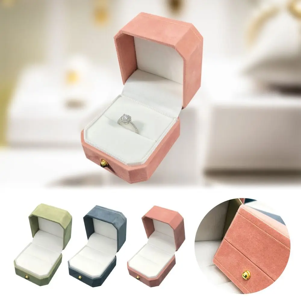 Caja de almacenamiento de joyería de terciopelo, caja octogonal para anillos de boda con ranura única, estuche de exposición para pendientes y anillos para propuesta de compromiso