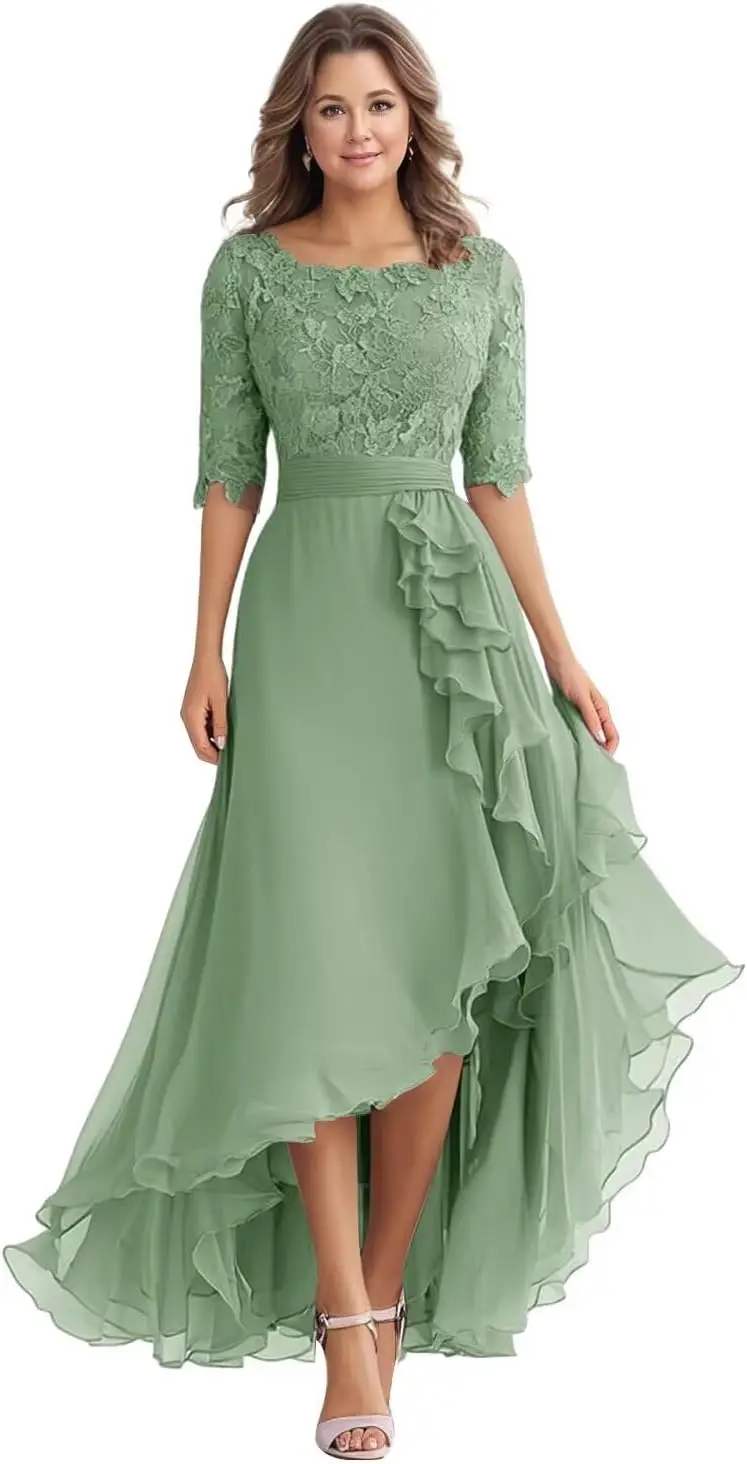 فساتين أم العروس لضيف حفل الزفاف طول الشاي مزين بالدانتيل شيفون نصف كم فساتين سهرة رسمية 996 #5